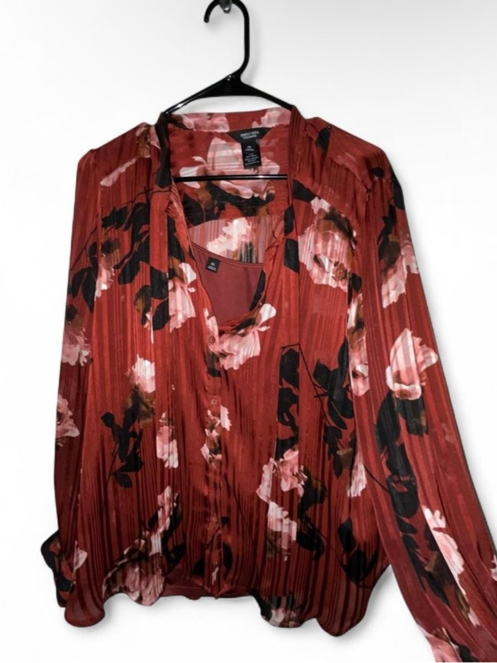 Simply Vera Vera Wang Rust Floral Pleated V-Neck Blouse
